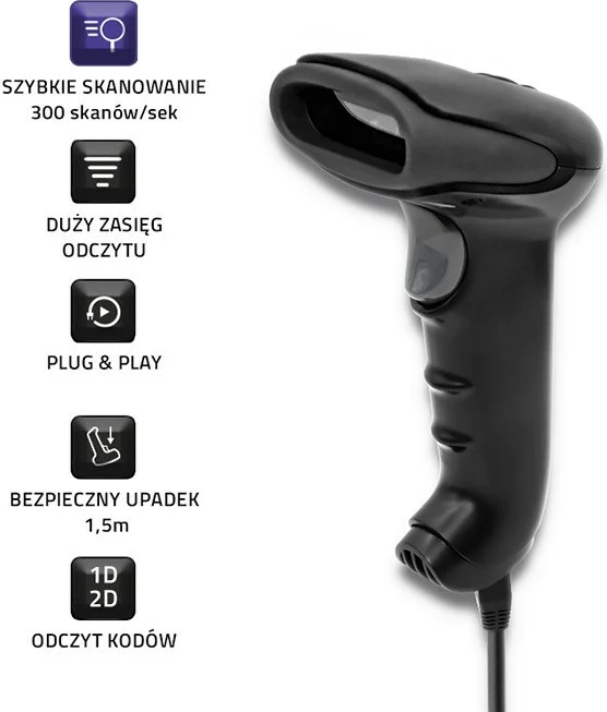 Qoltec 50868 Skaner lazer pa tela 1D | 2D | E zezë