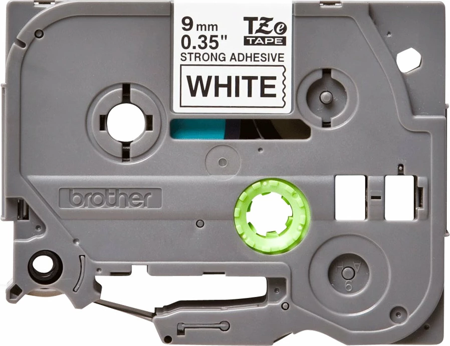 Kasetë etiketuese Brother TZe-S221, 9mm, tekst i zi në të bardhë, ngjitës i fortë, 8m