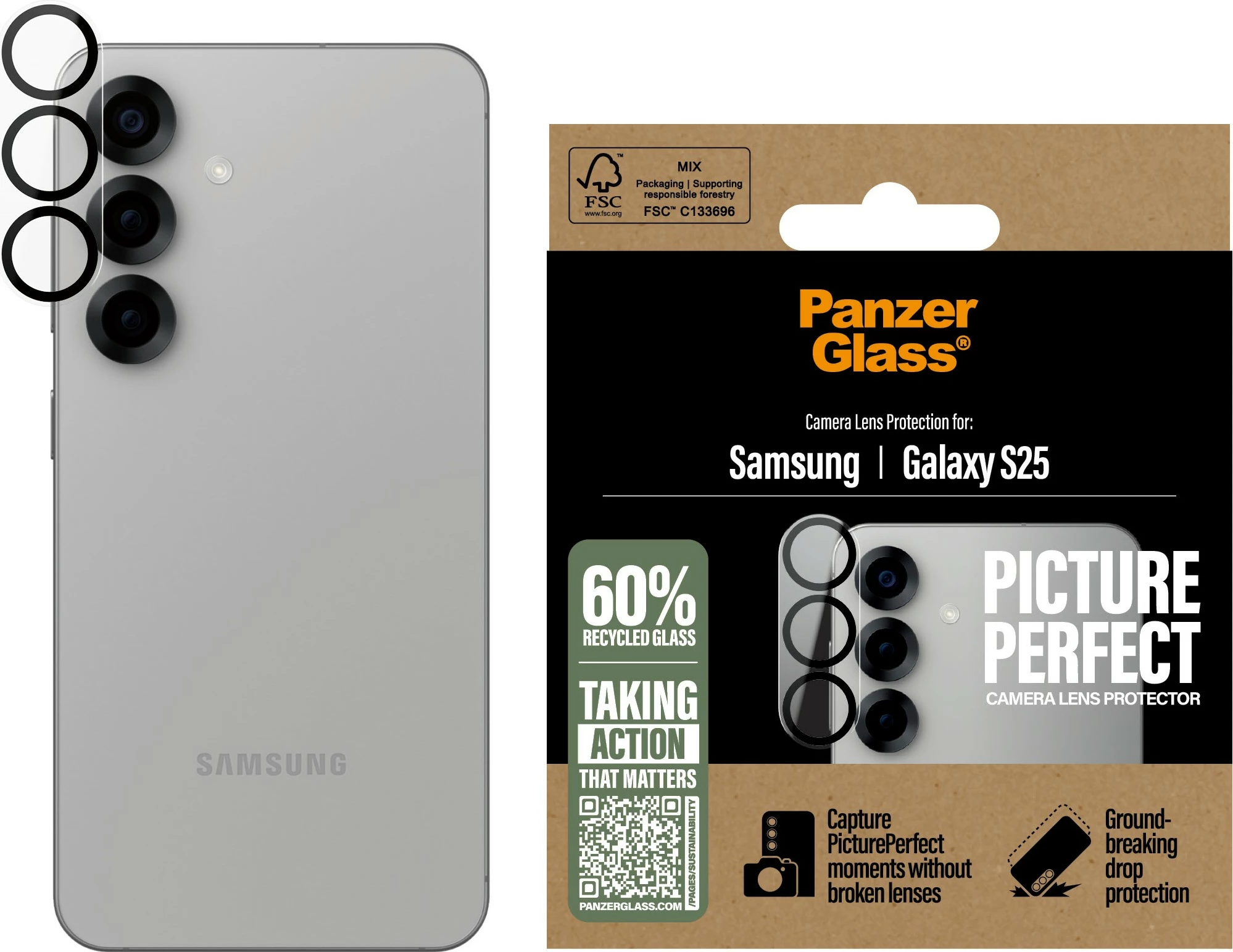 Mbrojtës lentash PanzerGlass për Samsung Galaxy S25, transparent