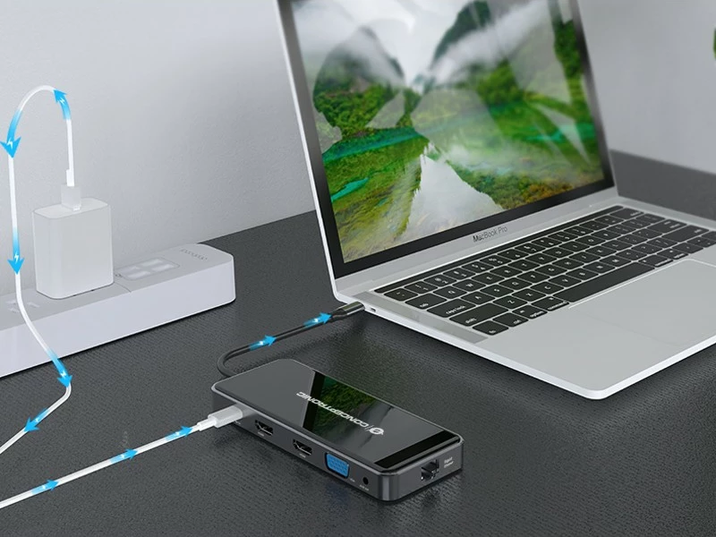 Docking station Conceptronic 7-1, 2x HDMI, 3x USB 3.0, Gigabit LAN, USB-C, 100W, 25cm, gri