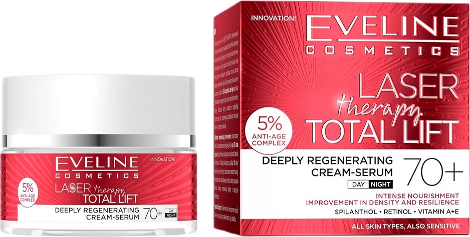Krem-serum për fytyrë Eveline Cosmetics Laser Therapy Total Lift Deep Regenerating 70+ për femra, 50ml