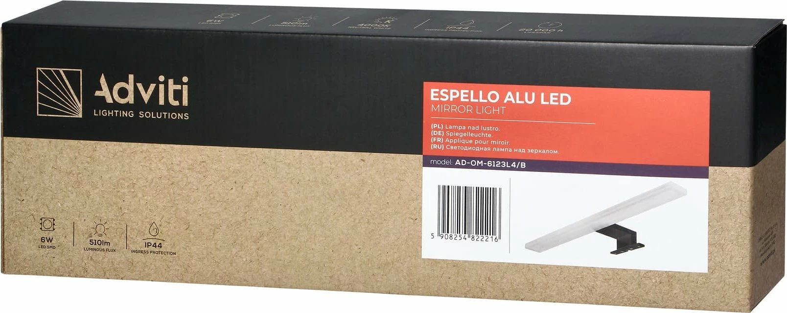 Aplikë muri Orno ESPELLO AD-OM-6123L4/B LED 6W 510lm 4000K 40cm, e zezë