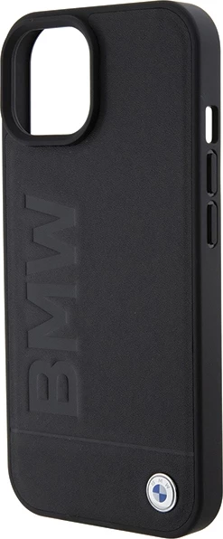 Mbështjellës BMW Leather Hot Stamp për iPhone 15, e zezë