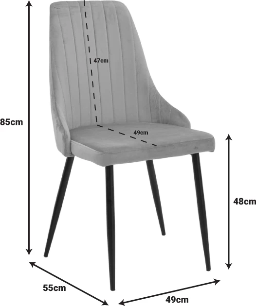 Karrige Azori kadife mollë e kalbur-këmbë metali të zeza 49x55x85cm