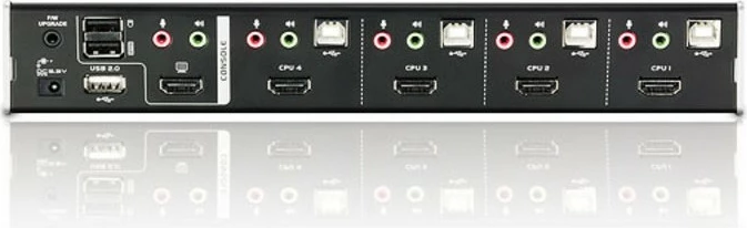 Switch KVM ATEN 4-Port USB HDMI me Audio dhe USB 2.0 Hub, i zi/argjendtë