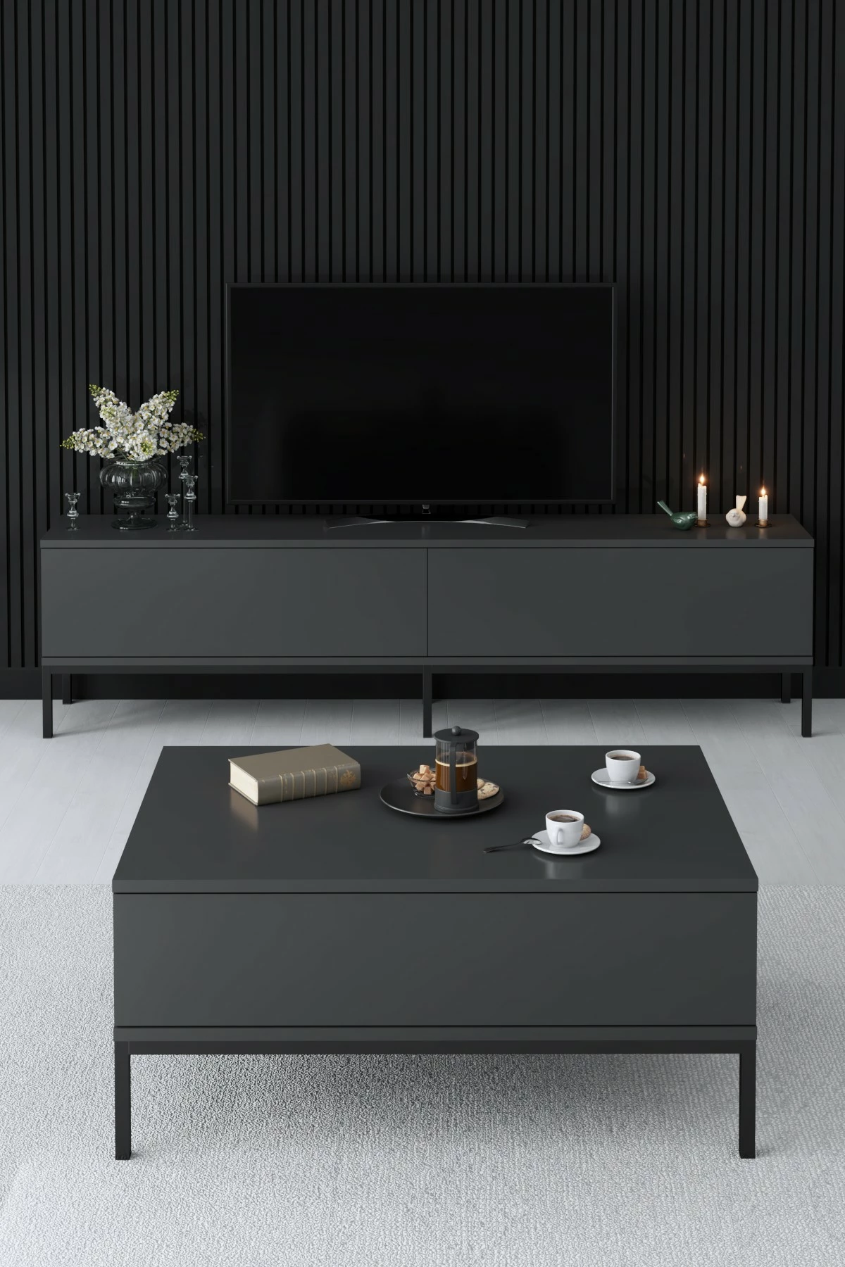 Set mobiljesh për dhomë dite Hanah Home, Lord, antracit, e zezë