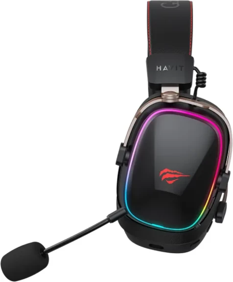 Kufje gaming wireless HAVIT HV-H2039BG, RGB LED, me mikrofon, 2.4GHz/Bluetooth/3.5mm, të zeza