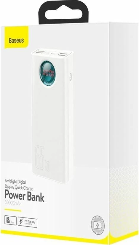 Powerbank Baseus Amblight 30000mAh 65W me display, 4x USB-A + 1x USB-C, e bardhë