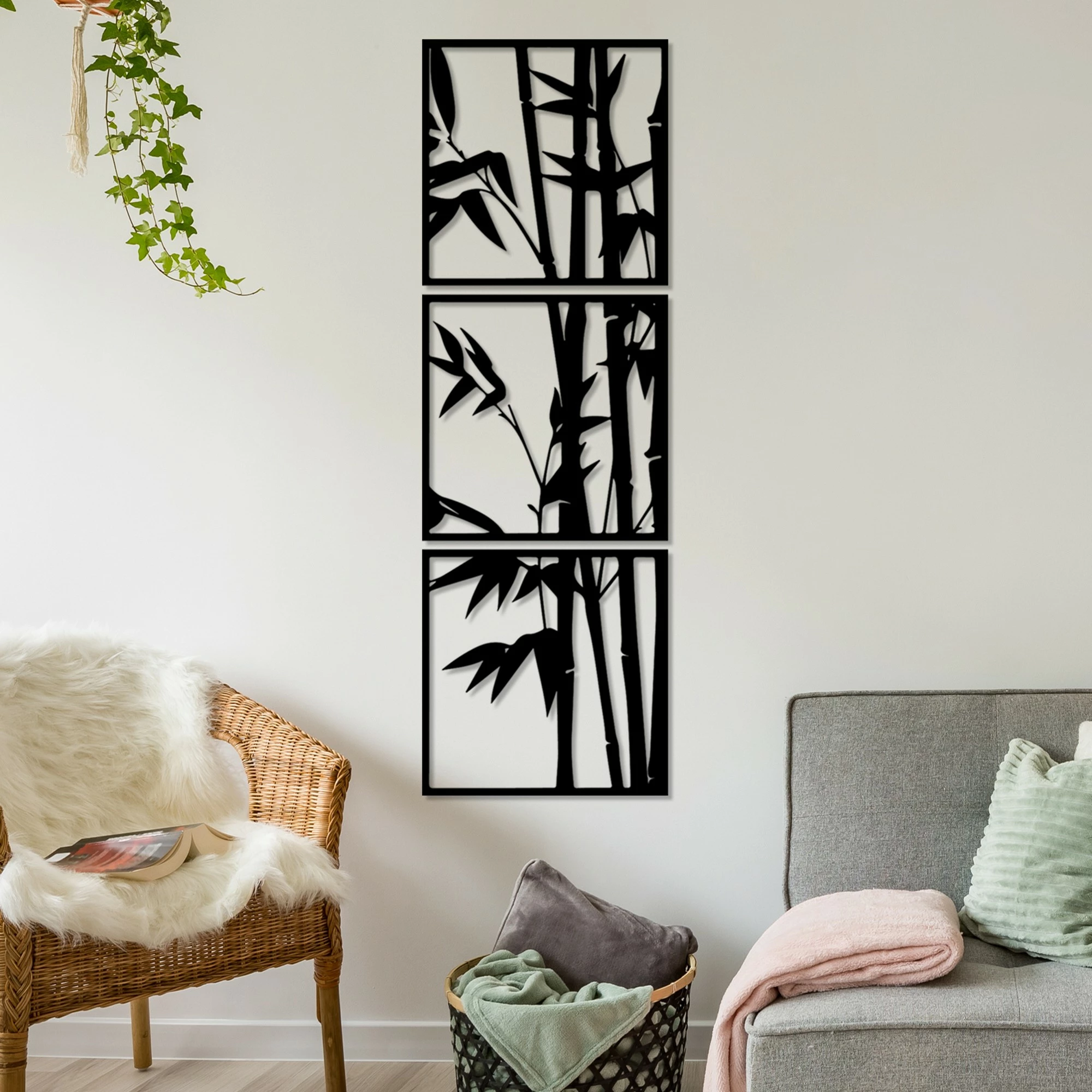 Aksesor dekorativ metalik për mur, Wallity, Rami-1, set prej 3 pjesësh