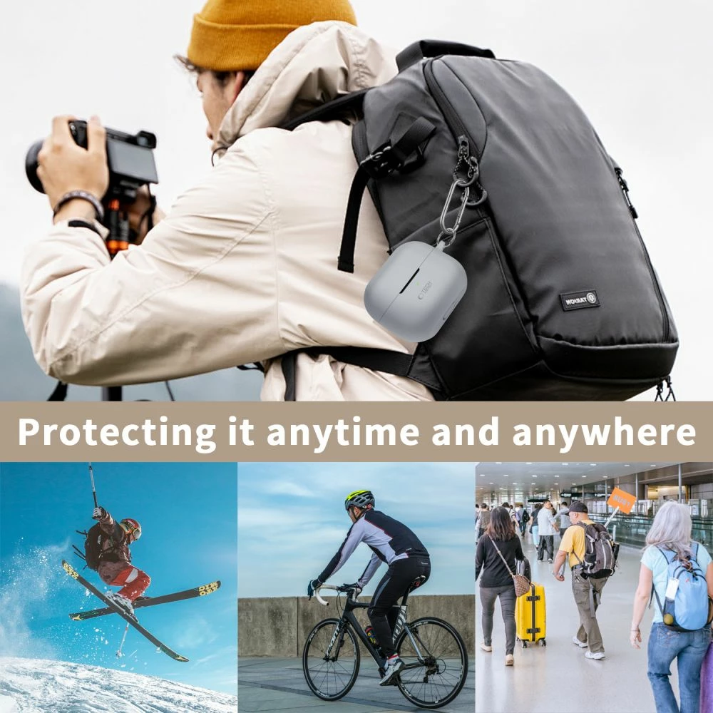 Mbështjellës Tech-Protect për Samsung Galaxy Buds 3 / 3 Pro, silikon, kafe, me karabiner