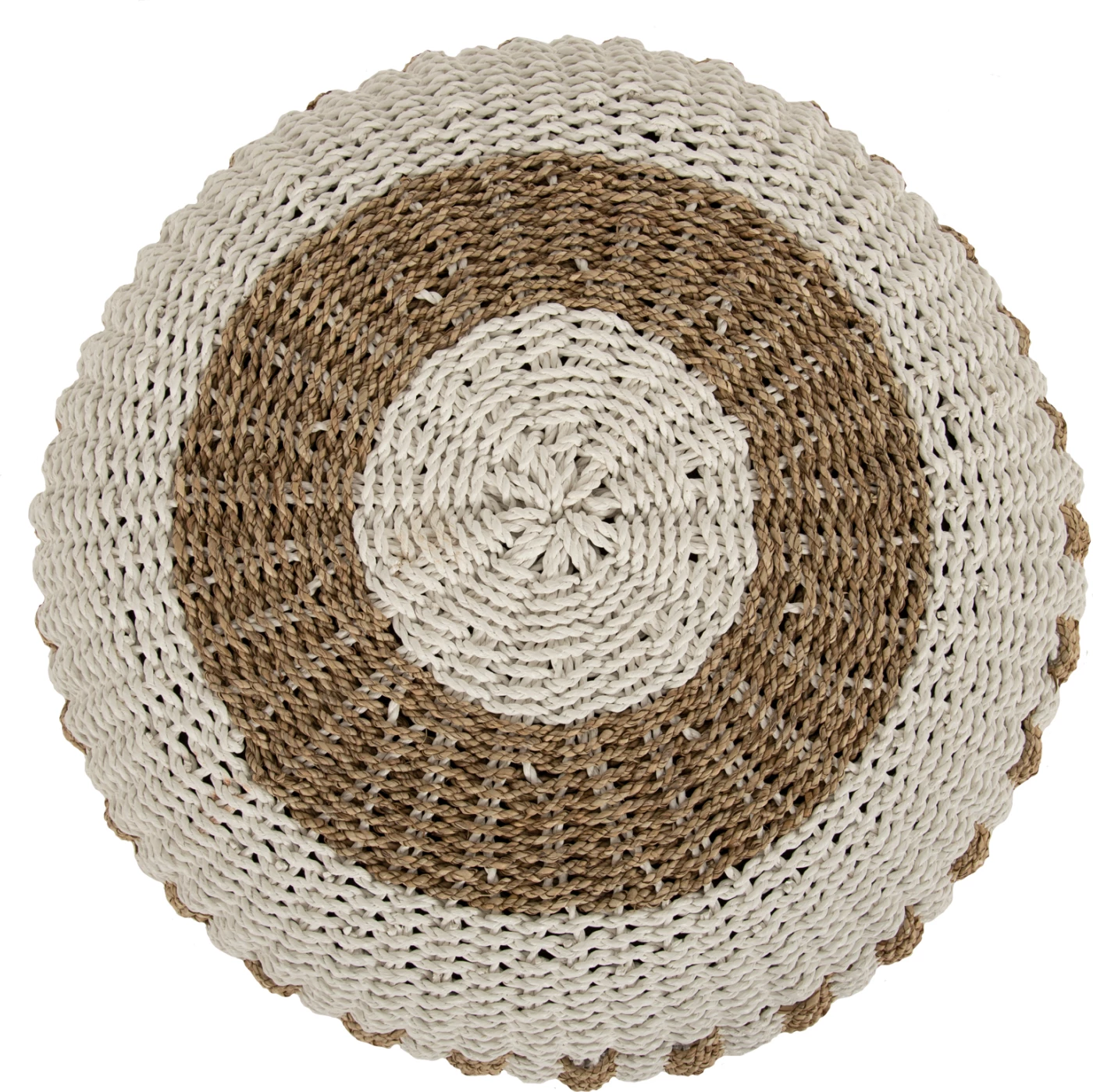 Karrige-pouf SARONI, ngjyrë natyrale-bardhë, Φ60x35H cm
