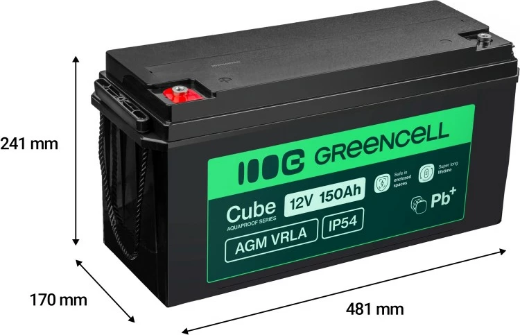 Bateri AGM VRLA, Green Cell, AGM12V150AH-J, 12V 150Ah, IP54, e zezë
