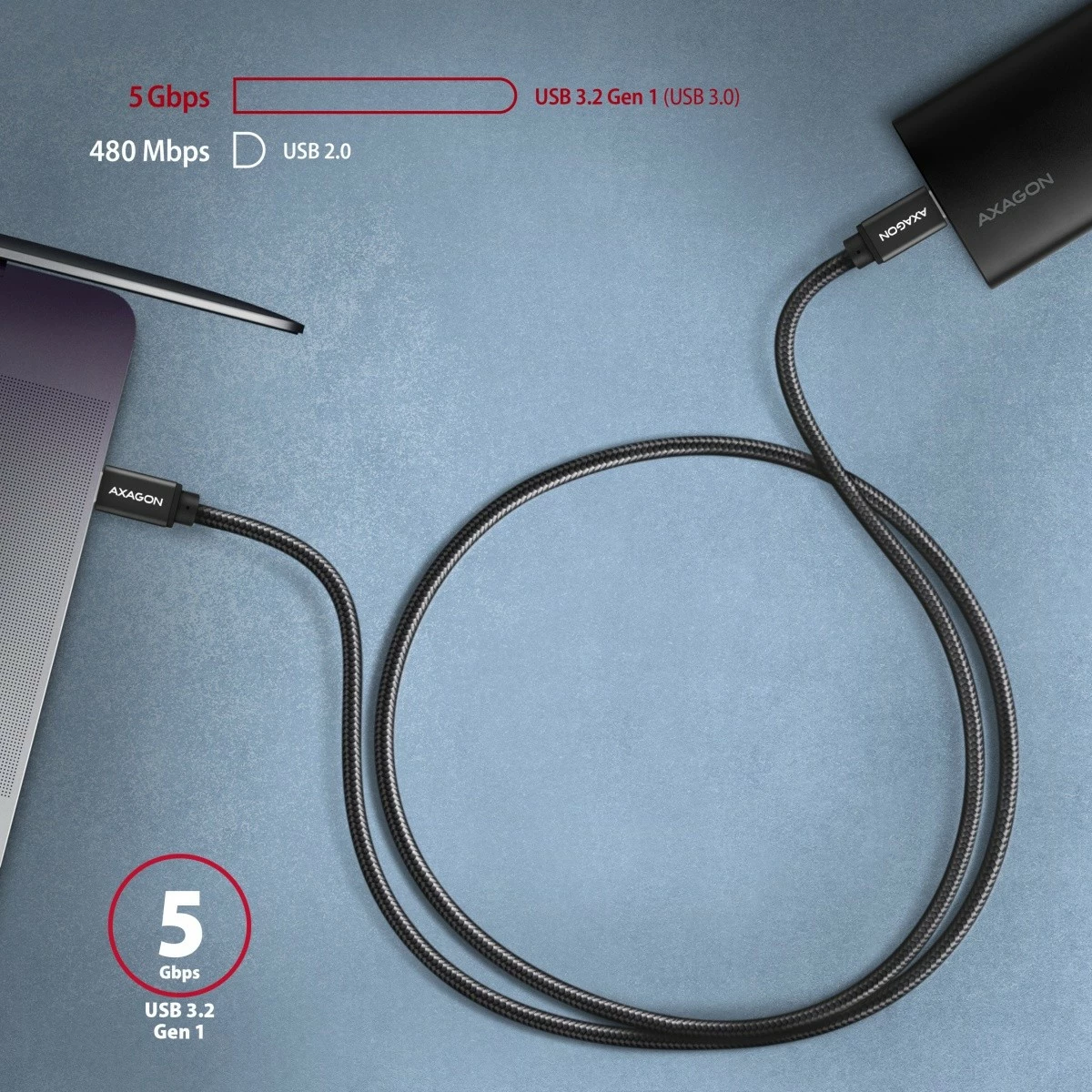 Kabllo USB-C në USB-C AXAGON BUCM3-CM20AB, 2m, 60W, e zezë