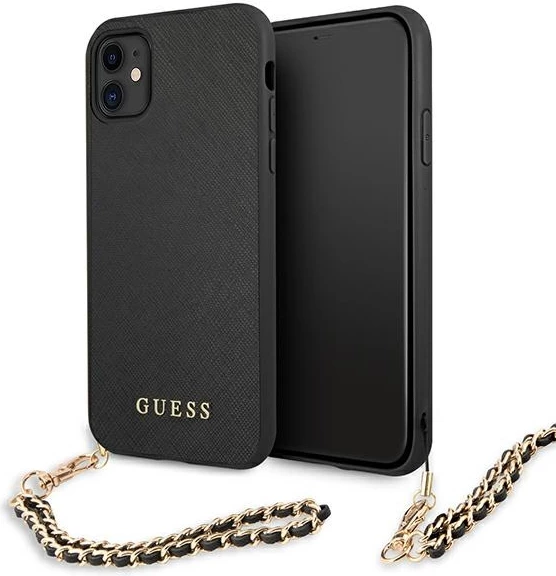 Mbështjellës Guess Saffiano Chain për iPhone 11/Xr 6.1", i zi