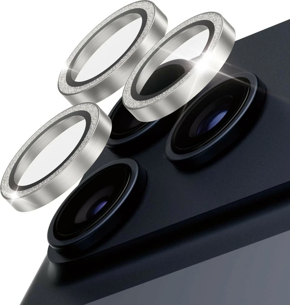 Mbështjellës PanzerGlass Hoops Glitter për kamerë iPhone 16 Pro/16 Pro Max/17 Pro/17 Pro Max, argjendtë