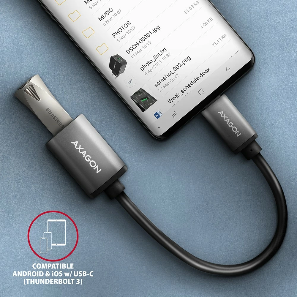 Adapter kabllo AXAGON RUCM-AFAC USB-C në USB-A, 0.2m, 3A, Gri