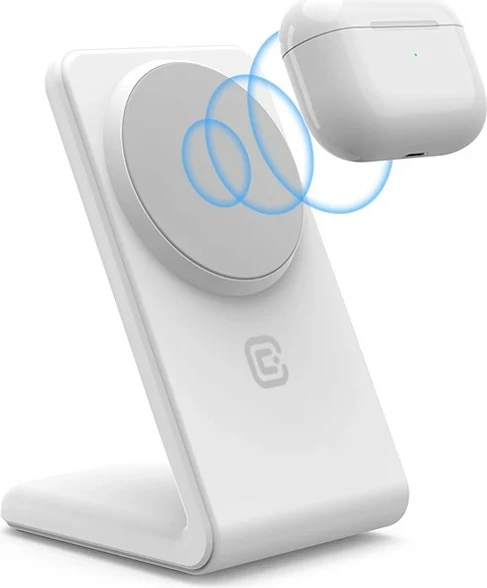 Karikues wireless 2-në-1 CRONG MagSpot Stand me MagSafe, për iPhone dhe AirPods, 15W, Bardhë