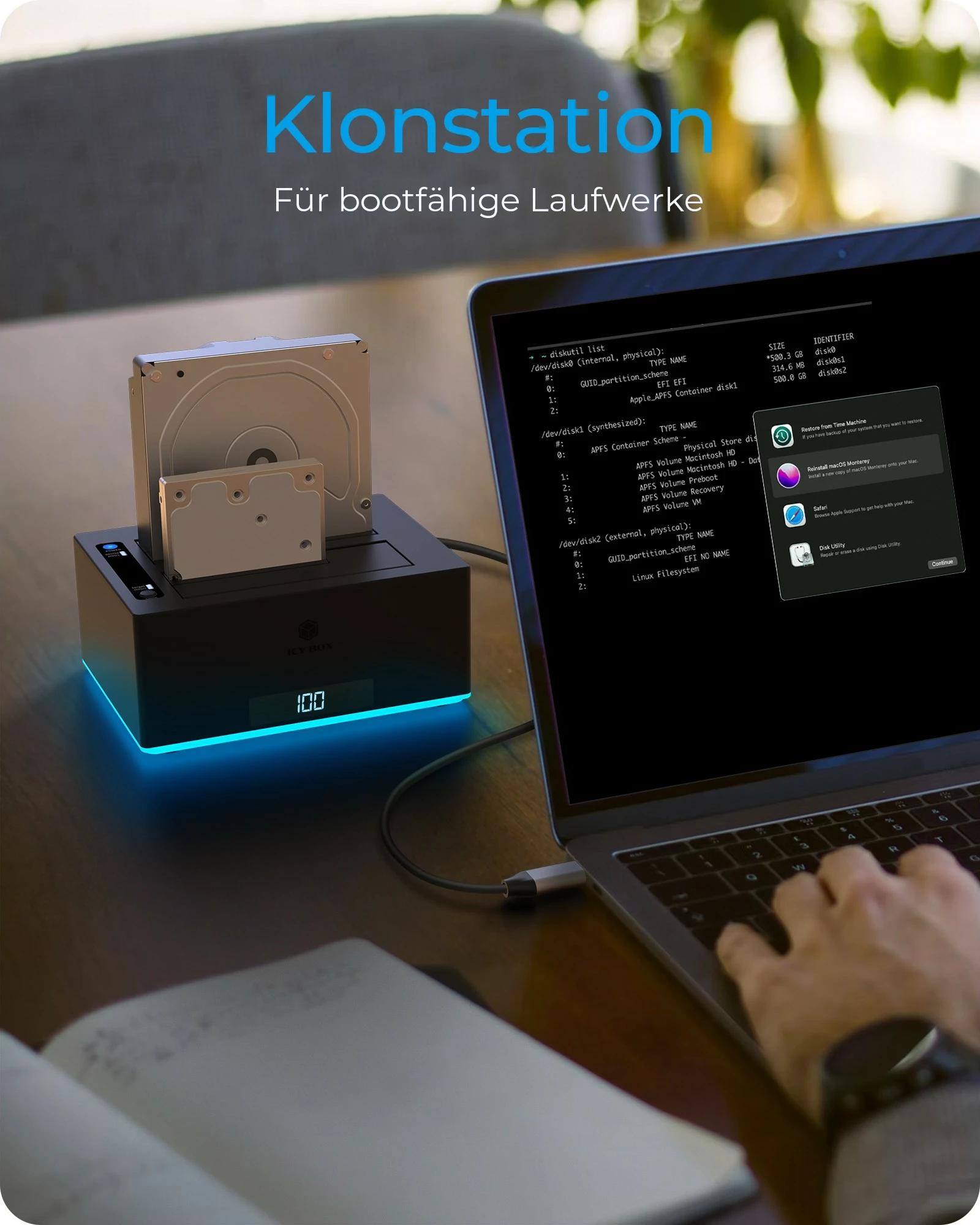 Stacion klonimi ICY BOX IB-127CL-U3, HDD, Serial ATA, 18 TB, USB 3.2, E zezë