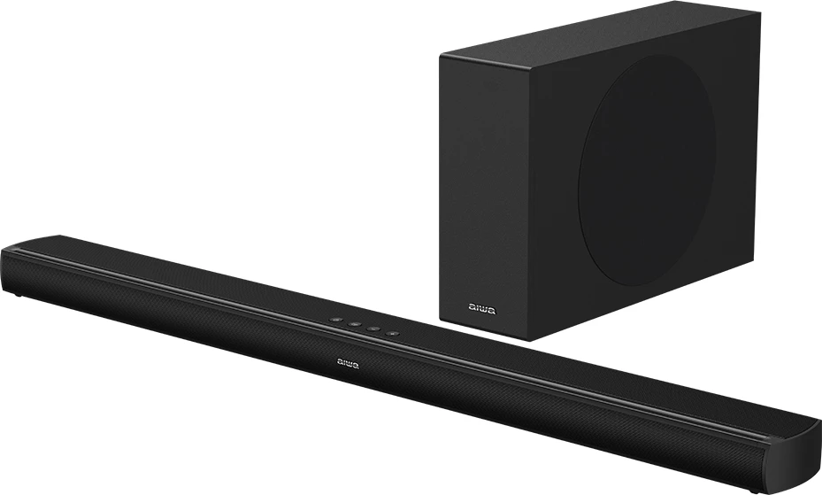 Soundbar Aiwa HE-1200SW 2.1 120 W RMS me subwoofer wireless, Bluetooth 5.3, HDMI ARC, e zezë
