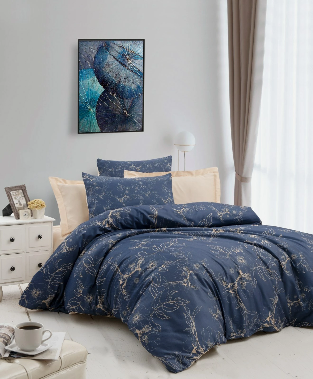Set mbulesë për jorgan king size, ngjyrë blu e errët dhe krem, L'essentiel, 473