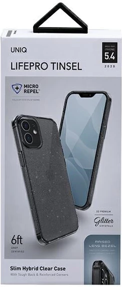 Mbështjellës UNIQ LifePro Tinsel për iPhone 12 mini, i zi me shkëlqim