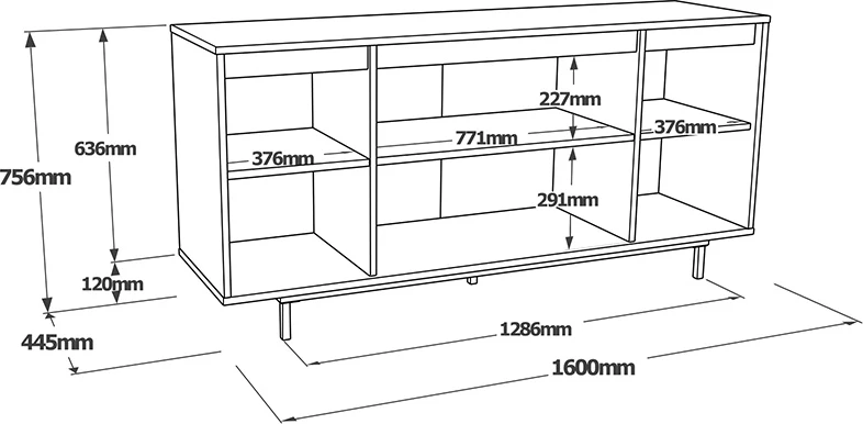 Sideboard Jethro, anthracite-wenge, 160x44.5x75.5cm
