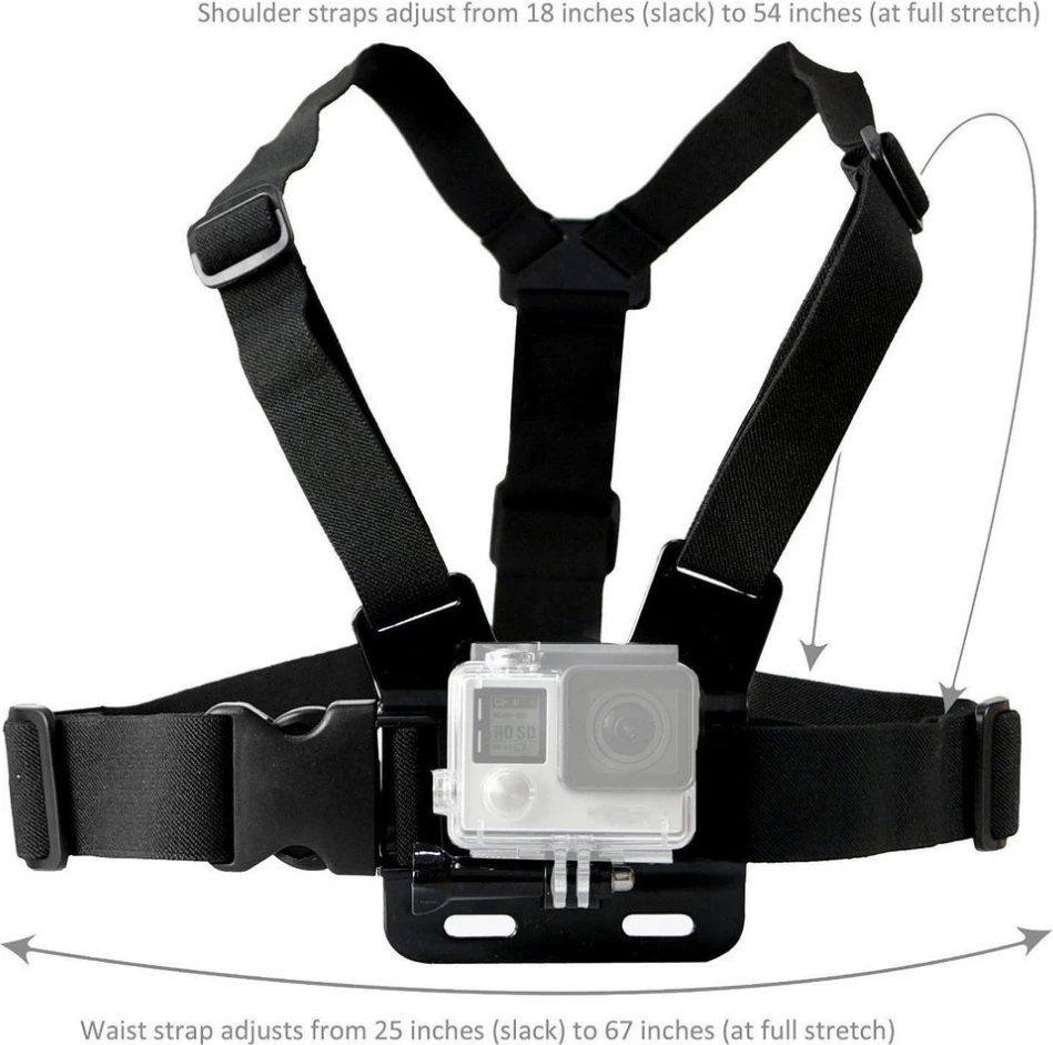 Mbajtës gjoksi për kamera sportive, Hurtel, 360° tripod rrotullues, qëndrim telefoni, i rregullueshëm, e zezë