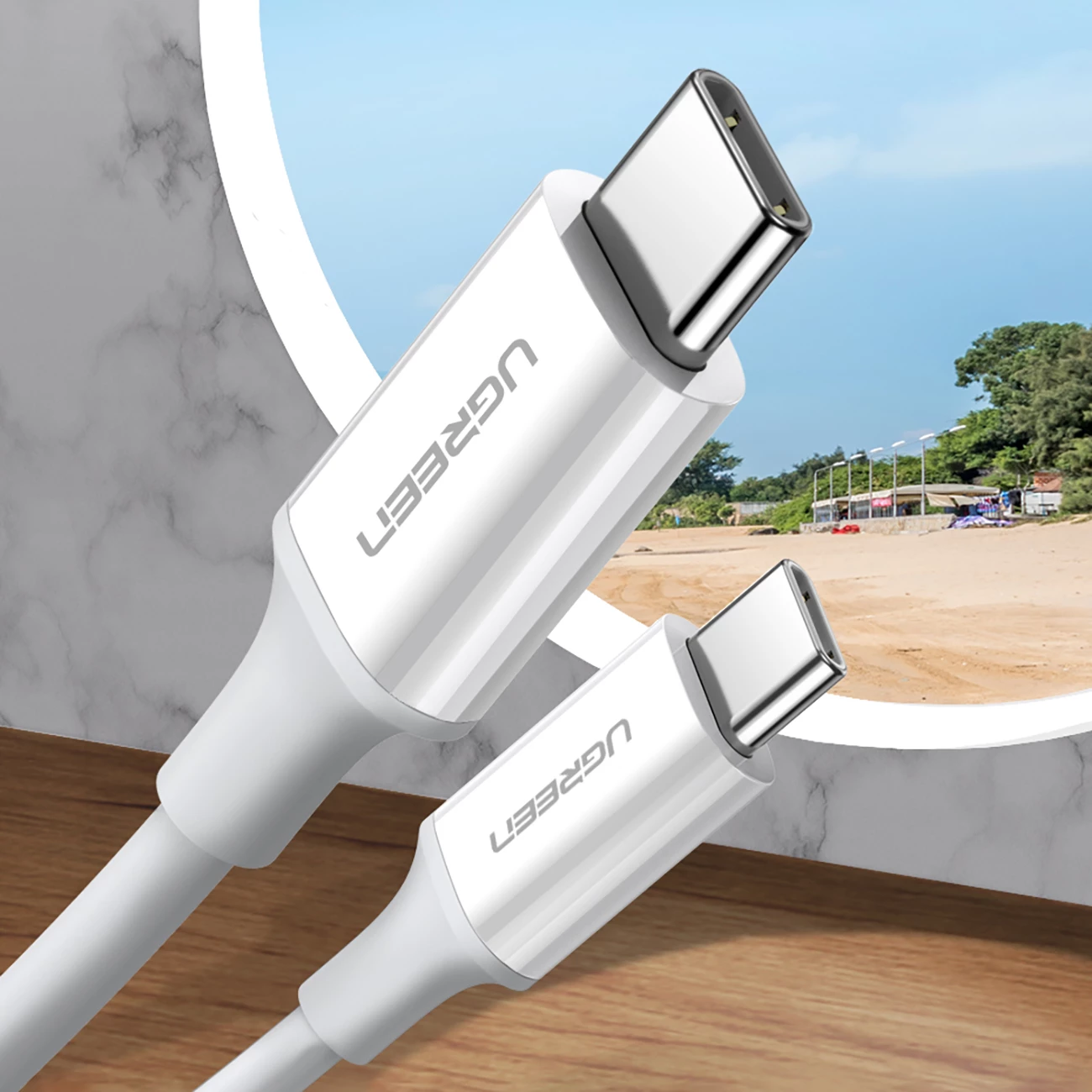 Kabllo USB-C në USB-C Ugreen US264 60518, 1m, 60W, e bardhë