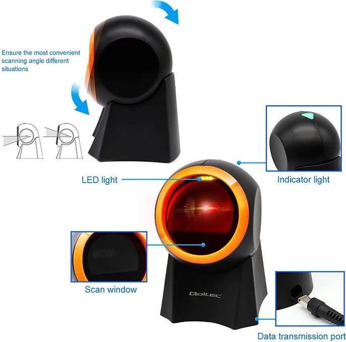 Skener tavoline për barkod Qoltec 50857, 1D | 2D, e zezë