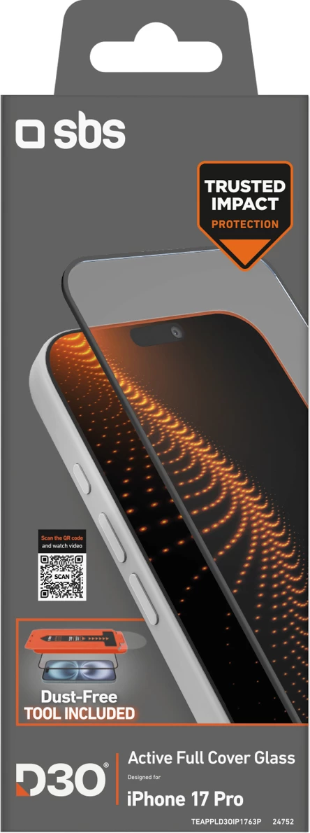 Xham mbrojtës SBS me D3O për iPhone 17 Pro, set me aplikator, transparent