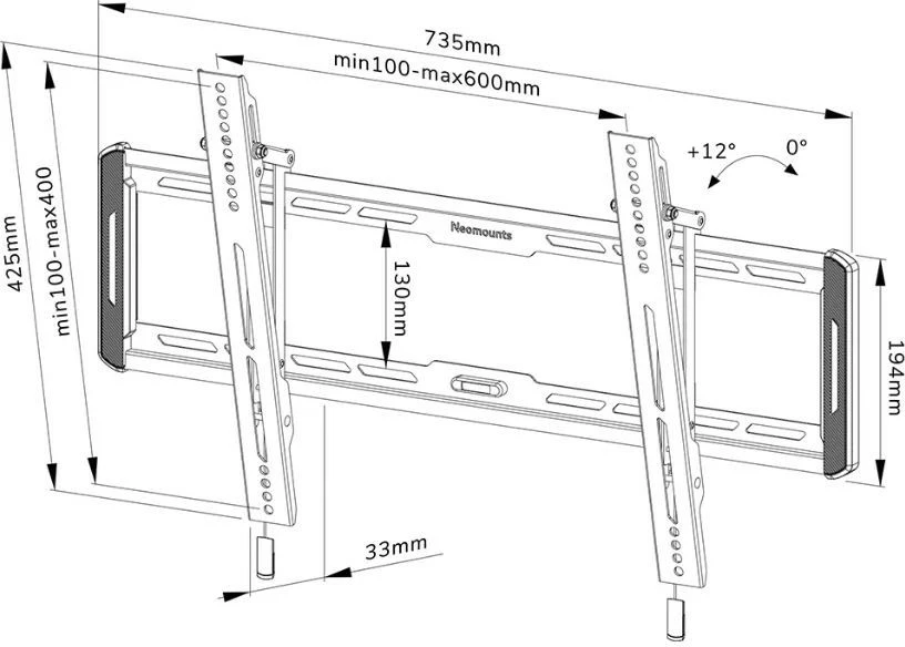 Mbajtës muri Neomounts WL35-550BL16 për TV/monitor 40-75", Metal, i zi