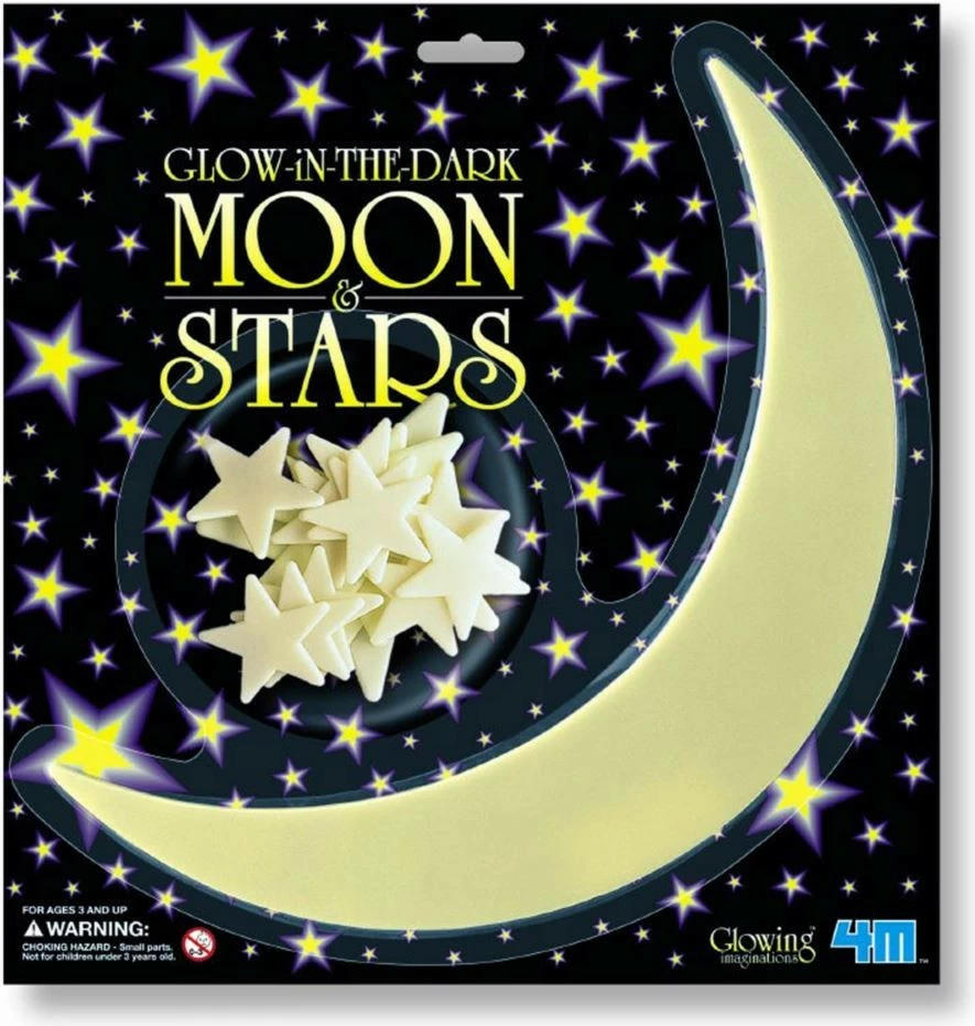 Sticker muri 4m Glow-in-the-dark, hënë dhe yje, set dekorativ për fëmijë