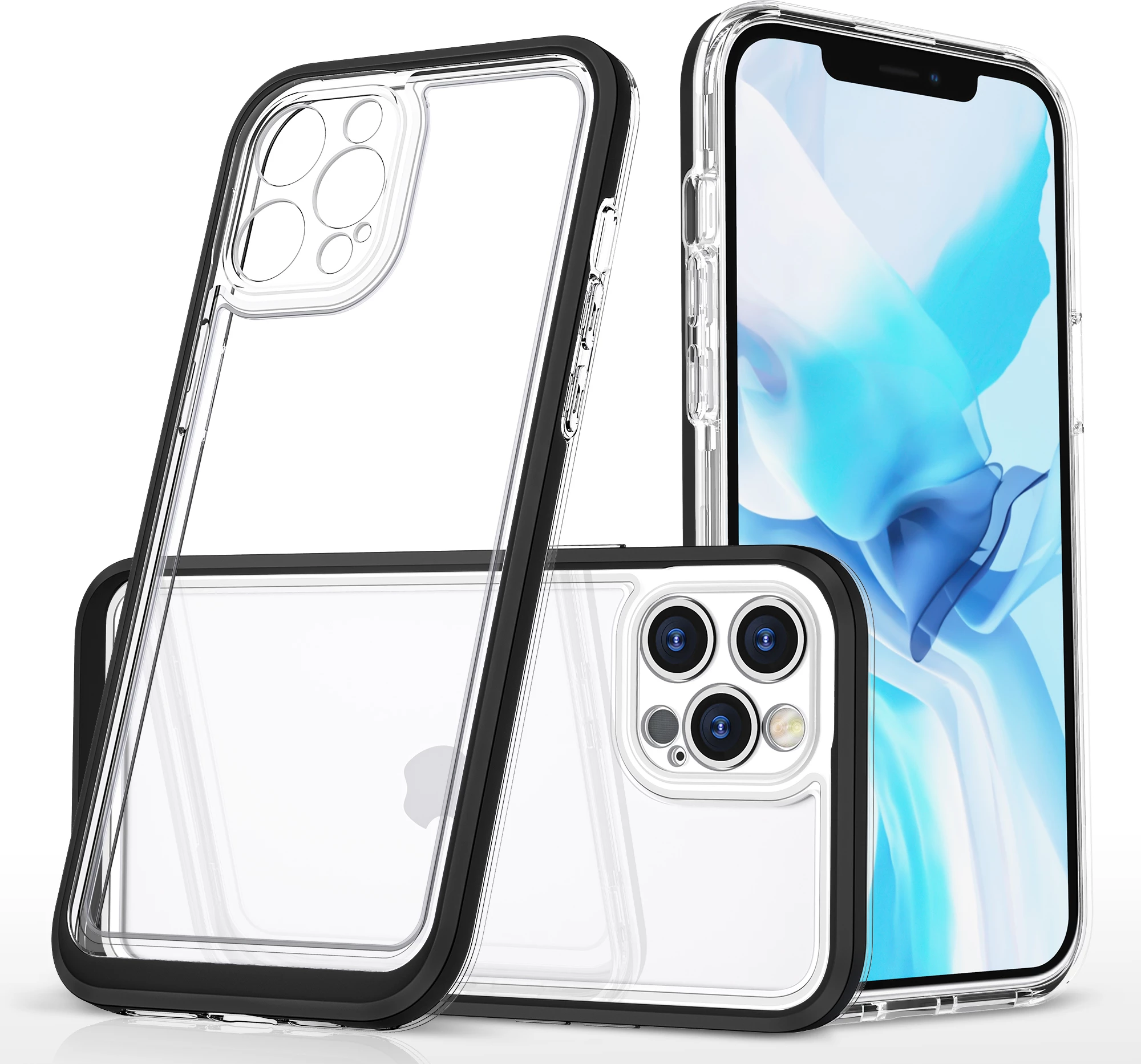 Mbështjellës Hurtel Hybrid Armor Clear 3in1 për iPhone 12 Pro, i tejdukshëm me kornizë të zezë