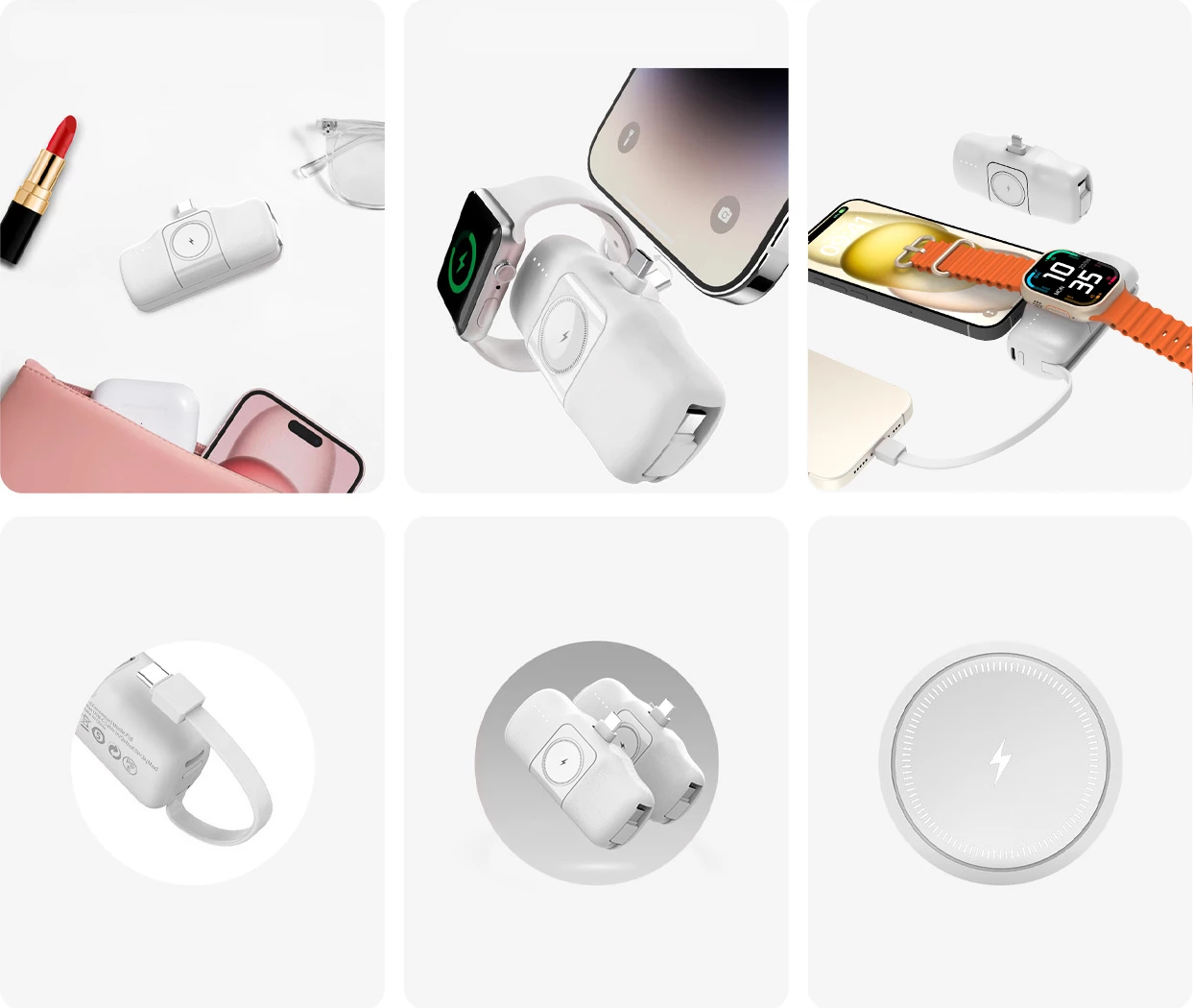 Powerbank Wozinsky WF16-YCS, 5000mAh, 15W, me kabllo USB-C të integruar dhe karikues për Apple Watch, Bardhë