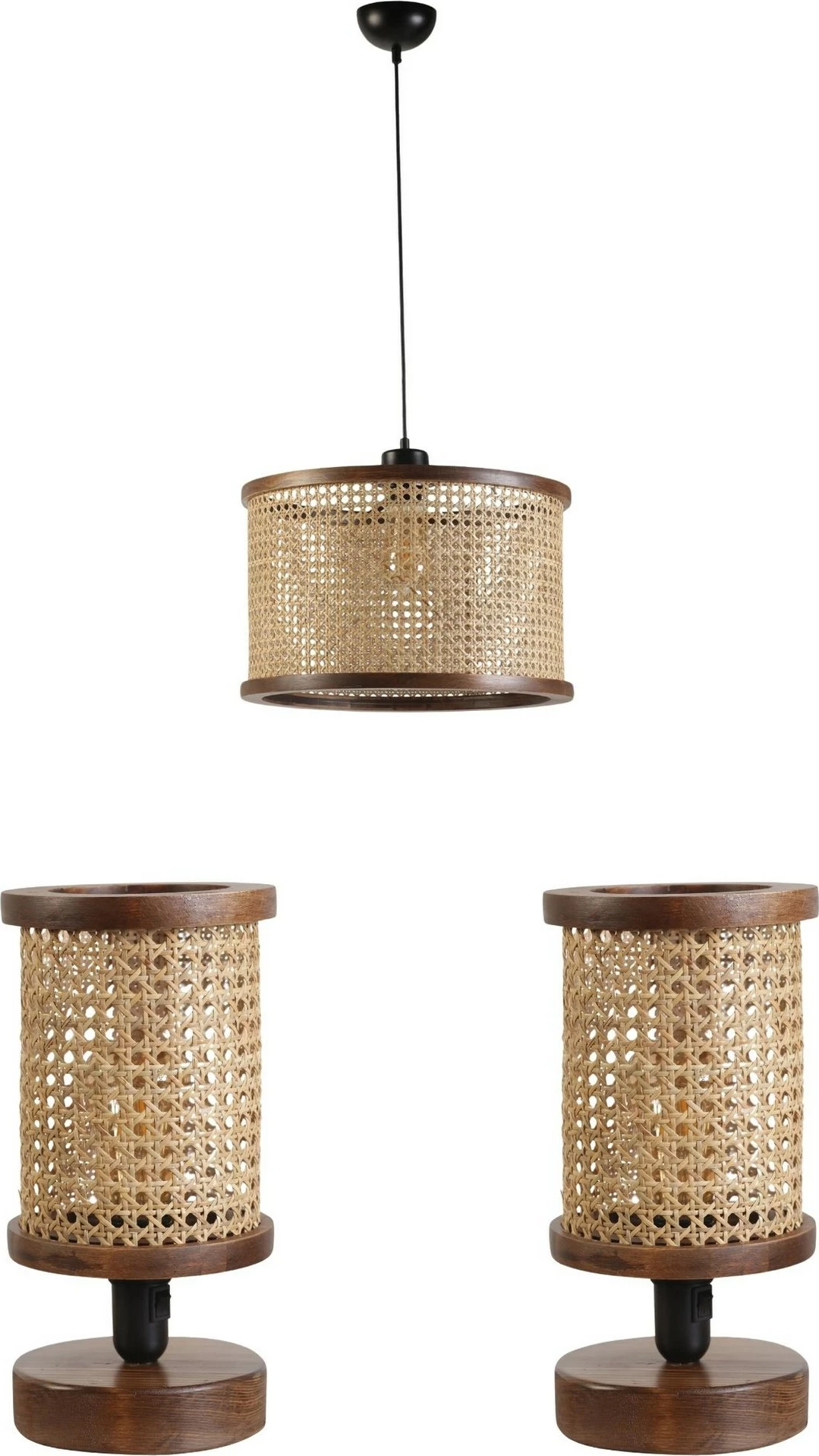 Set llambë tavani & llambë tavoline Opviq, 8871-3, ngjyrë bezhë dhe arre