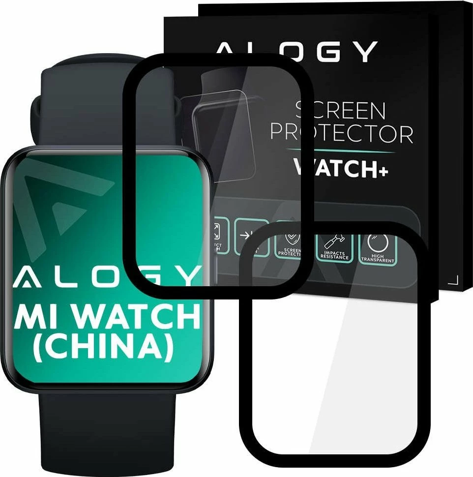 Mbrojtës ekrani Alogy Full Glue 3D Glass fleksibël për Xiaomi Mi Watch (China) 2 copë, kornizë e zezë
