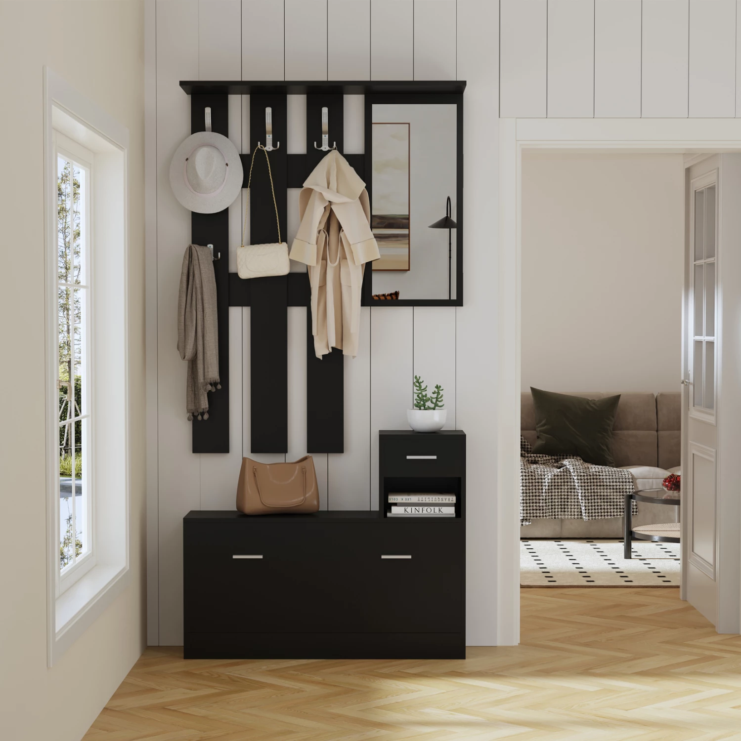 Set për hyrje me pasqyrë GORN FH2473.02 melaminë në ngjyrë wenge 90x24x190Hcm