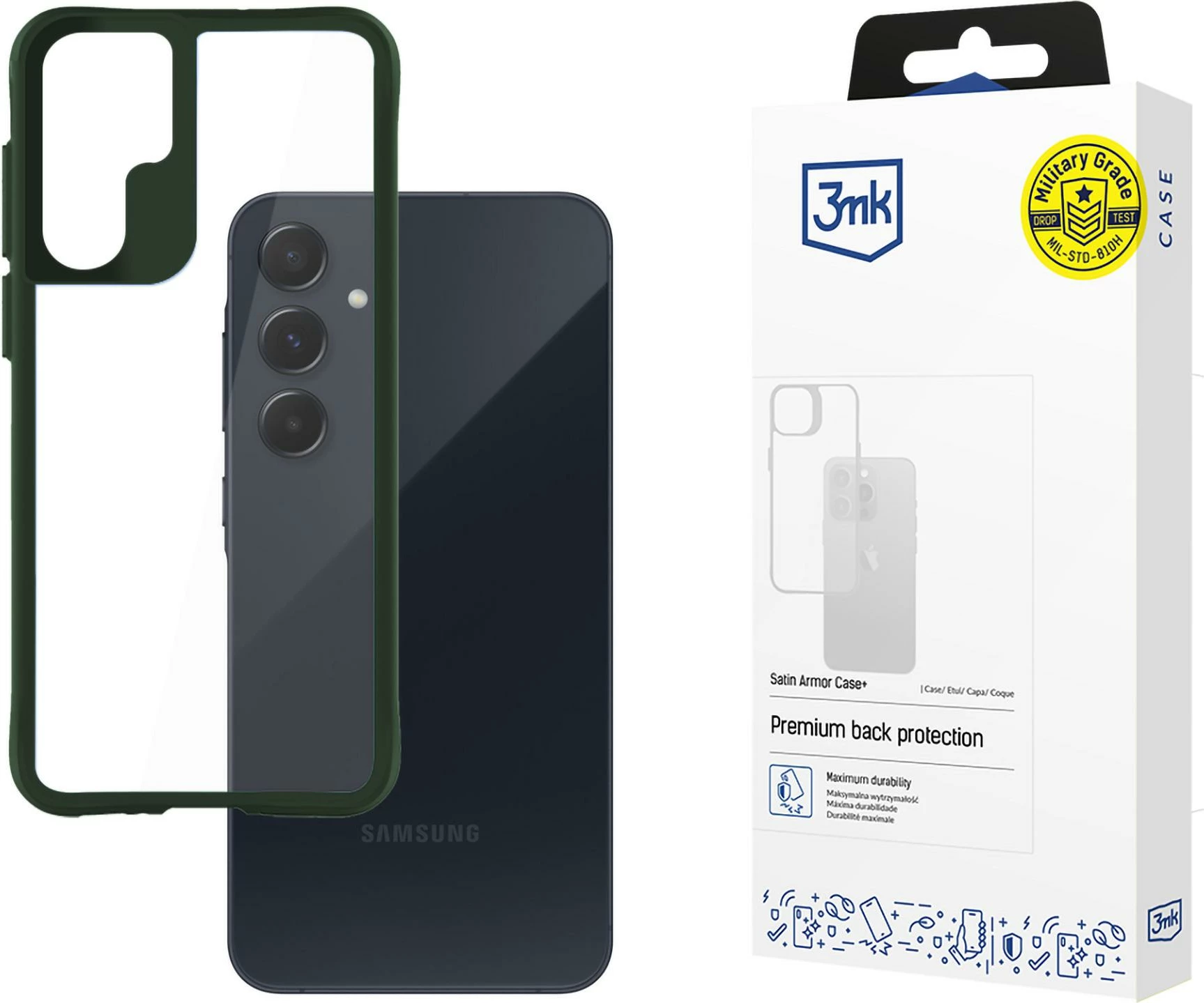 Mbështjellës 3mk Protection Satin Armor Case+ për Samsung Galaxy A55 5G, transparent, kornizë e gjelbër
