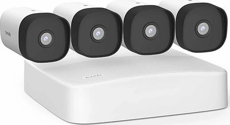 Kit kamerash monitorimi PoE Tenda K4P-4TR, 4x 4MP, NVR 4-kanal, IP67, IR 30 m, bardhë/zi, set 4 kamera