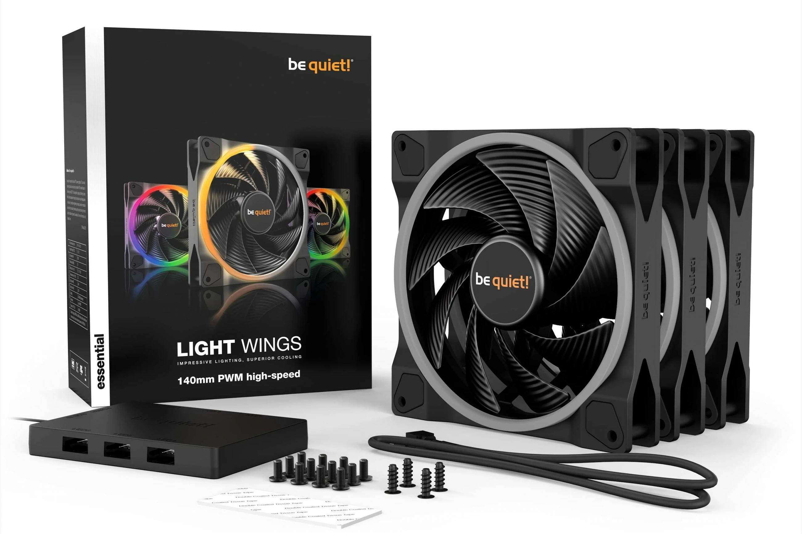 Ventilatorë kasë Be Quiet! LIGHT WINGS 140mm PWM ARGB triple-pack, zi