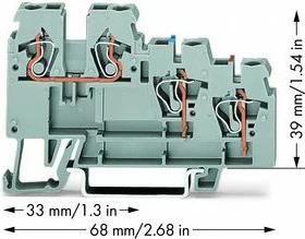 Konektor për DIN shinë Wago 270-560, 3-përçues, 18 A, 250 V, gri
