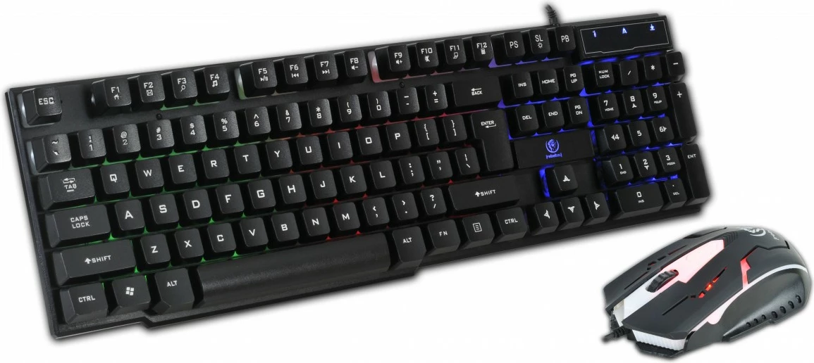 Set gaming tastierë dhe maus Rebeltec OPPRESSOR, me ndriçim, USB, e zezë/argjendtë