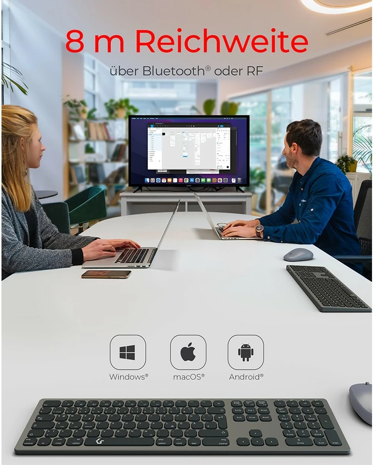 Tastierë KeySonic KSK-8023BTRF, full-size, wireless, Bluetooth, QWERTZ, antracit/zezë