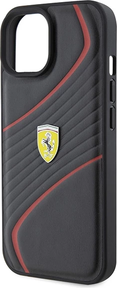 Mbështjellës Ferrari FEHCP15SPTWK për iPhone 15 6.1", Twist Metal Logo, i zi