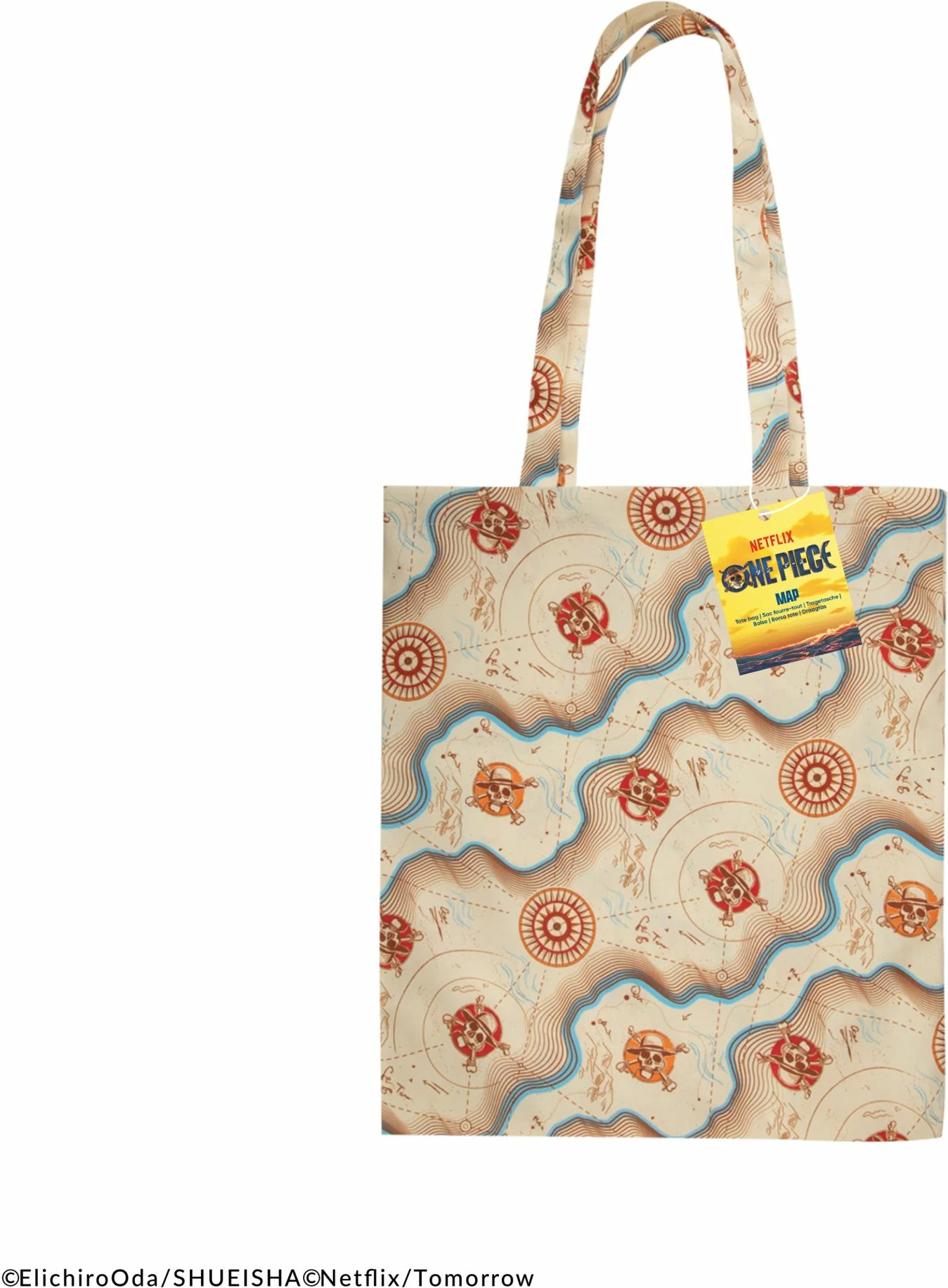 Çantë tote Cinereplicas One Piece Grand Line Map 42×38 cm, bezhë/blu