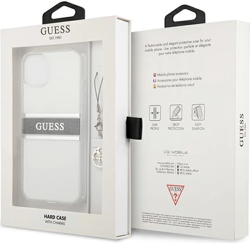 Mbështjellës Guess GUHCP13SKB4GGR për iPhone 13 mini 5.4", transparent, me varëse