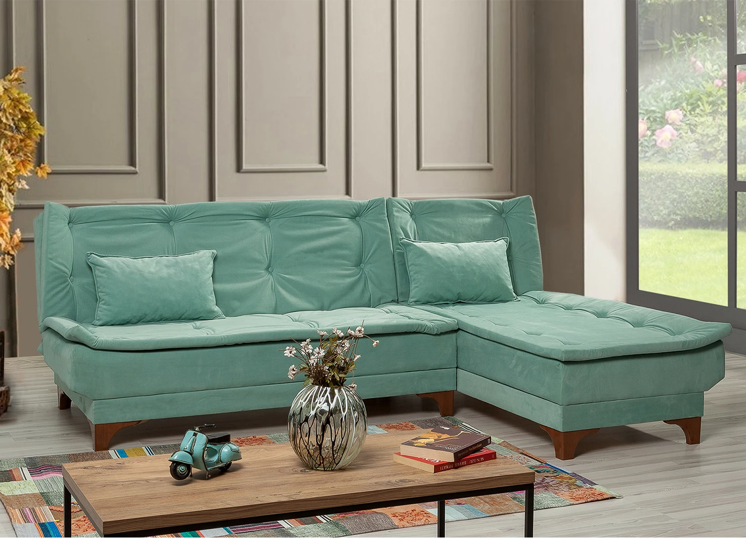 Kënd-sofë krevati Atelier del Sofa, kënd i djathtë, ngjyrë deti e gjelbër