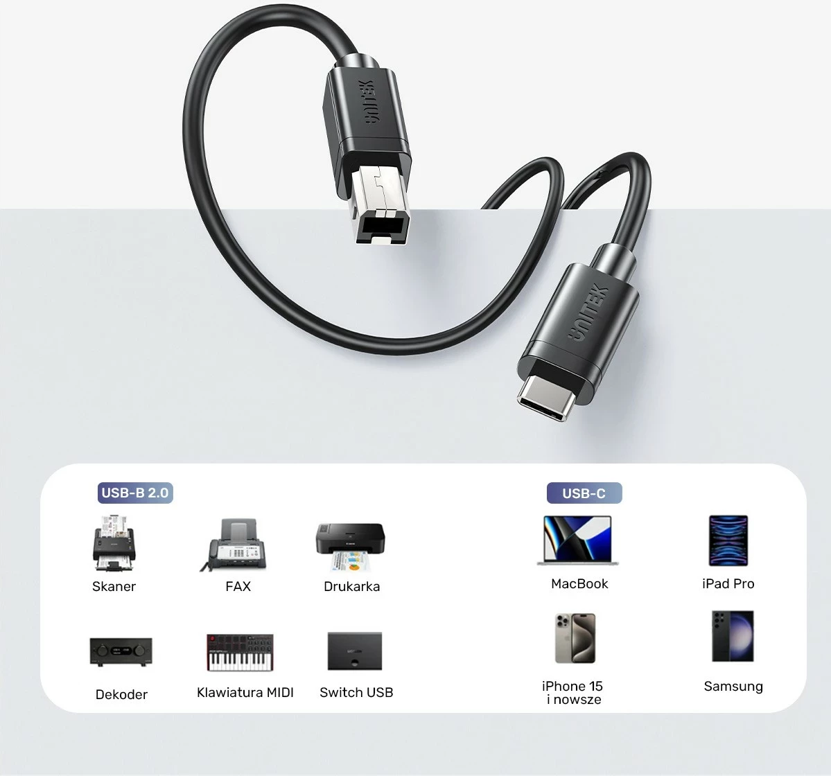 Kabëll Unitek USB-C në USB-B 3m i zi