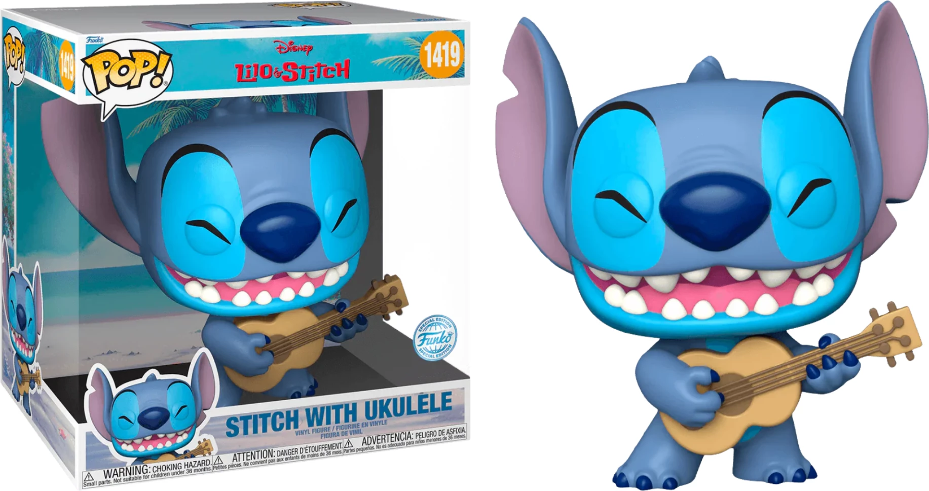 Figurinë Funko Pop Jumbo Disney Stitch me ukulele