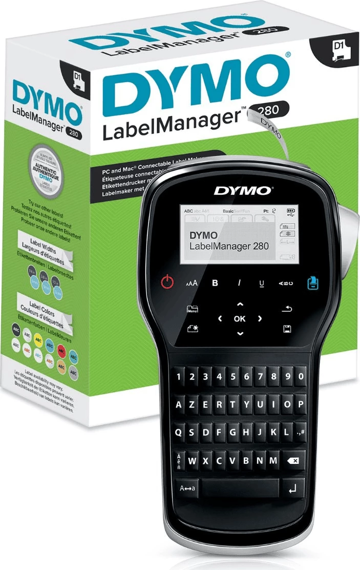 Printer etiketash, Dymo, LabelManager 280 S0968950, tastierë QWERTY, lidhje USB, bateri e rikarikueshme, e zezë